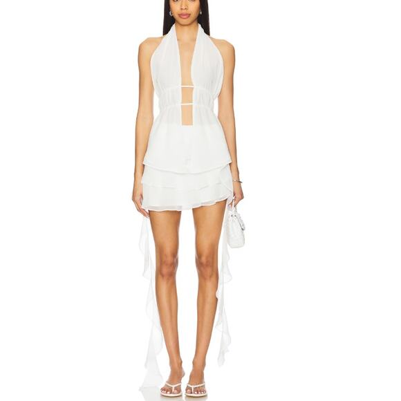 New REVOLVE MORE TO COME Women's White Rosalia Ruffle Mini Skirt Size M - Picture 4 of 9